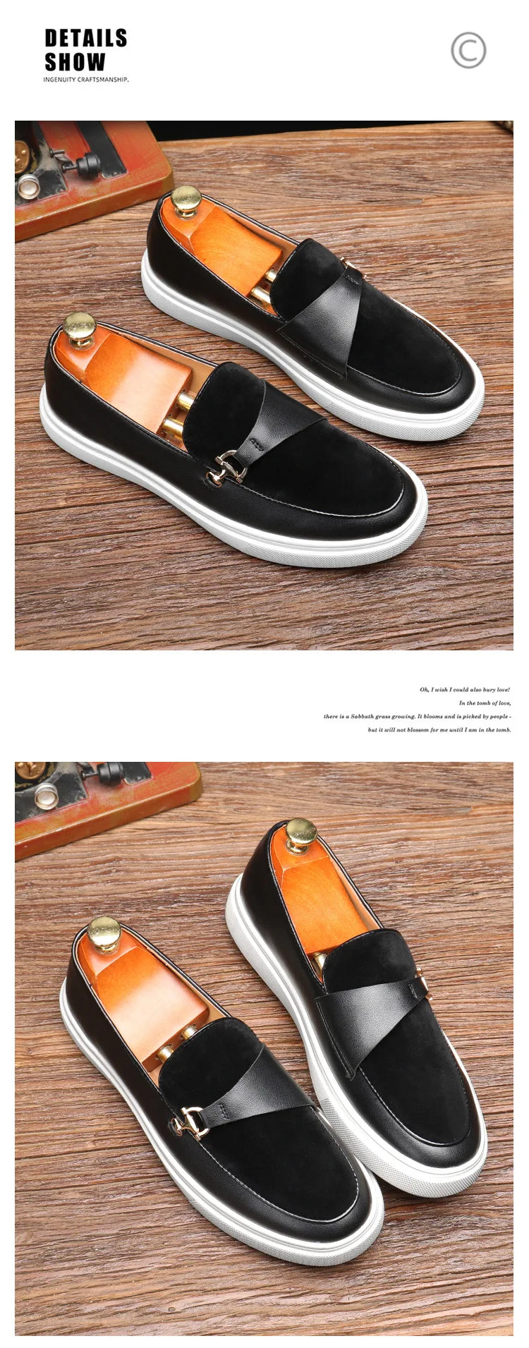 Men's Suede Casual Shoes Embossed Leather Men Fashion Buckle Loafers Mens Slip-on Board Shoes Outdoor Flats Big Size 38-46