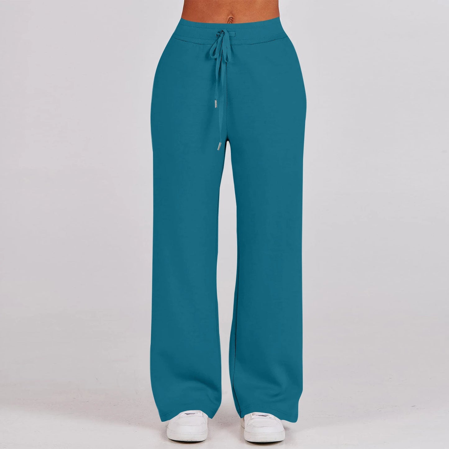 Solid Two-piece set Women Fashion Long Sleeve Zipper Sweater Pullover Tie up Pocket Wide Leg Pant Suit Loose Casual Sport Sets