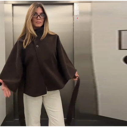 Elegant Fleece Women's Coats Solid Stand Long Sleeve Belted Lace-Up Button Jackets 2025 Autumn Winter Outerwear Female Tops