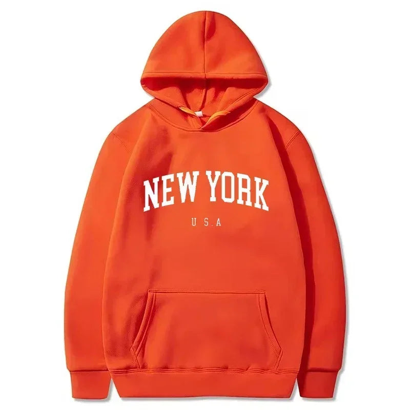 Men Women New York U.S.A City Hoodies Fashion Letter Printed Graphic Sweatshirts Loose Casual Harajuku Hooded Pullover Sportwear