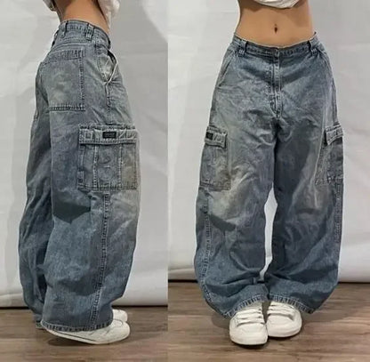 New American Street Retro Y2K Jeans Harajuku Hip Hop Light Blue Jeans For Men And Women Gothic High Waist Loose Denim Trousers