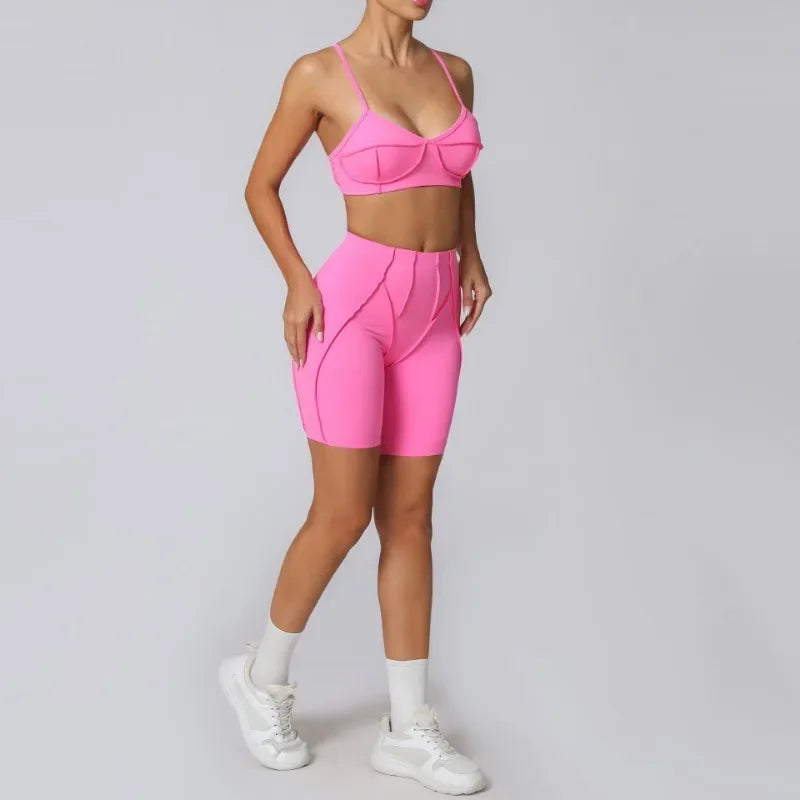 Yoga Fitness Sports Sets High Waist Hip-lifting Shorts Open Back Bra Suit Casual Running Workout Gym Leggings Sexy Set for Women