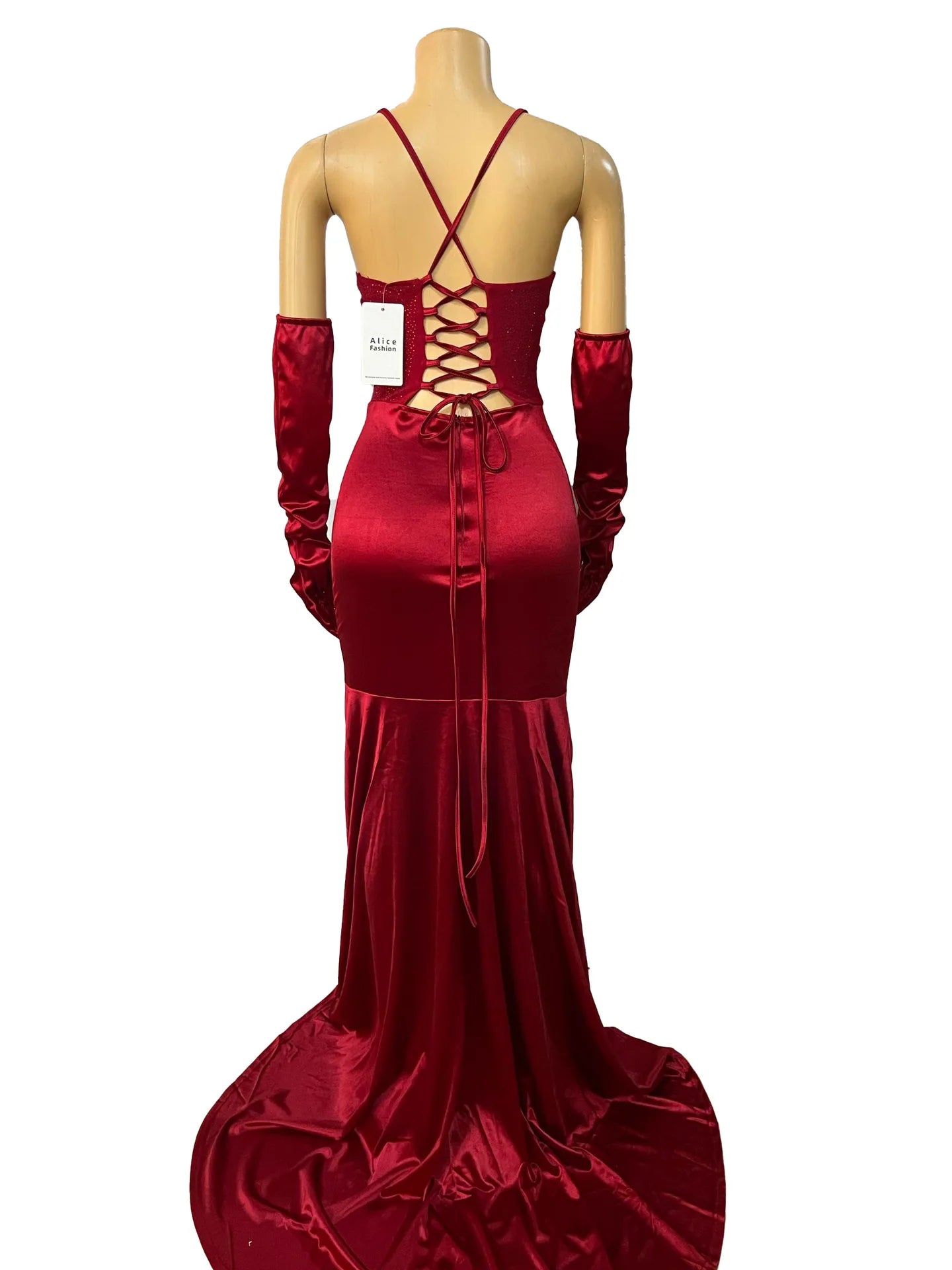 Women Sexy V-neck Lace Up Halter Backless Bodycon Birthday Dress Diamonds Corset Floor-length Evening Party Dresses with Gloves