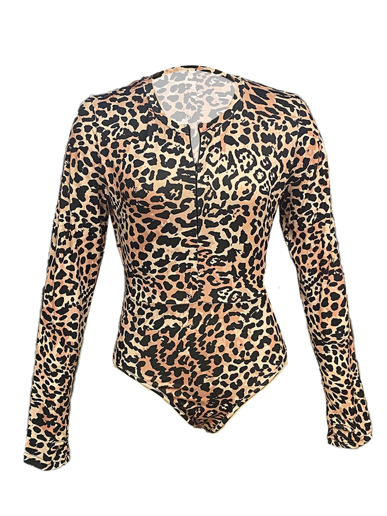 Spring Autumn Leopard Print Sexy Bodysuits Women Casual Zipper V Neck Bodycon Jumpsuits Top Elegant Bodysuit One-pieces Playsuit