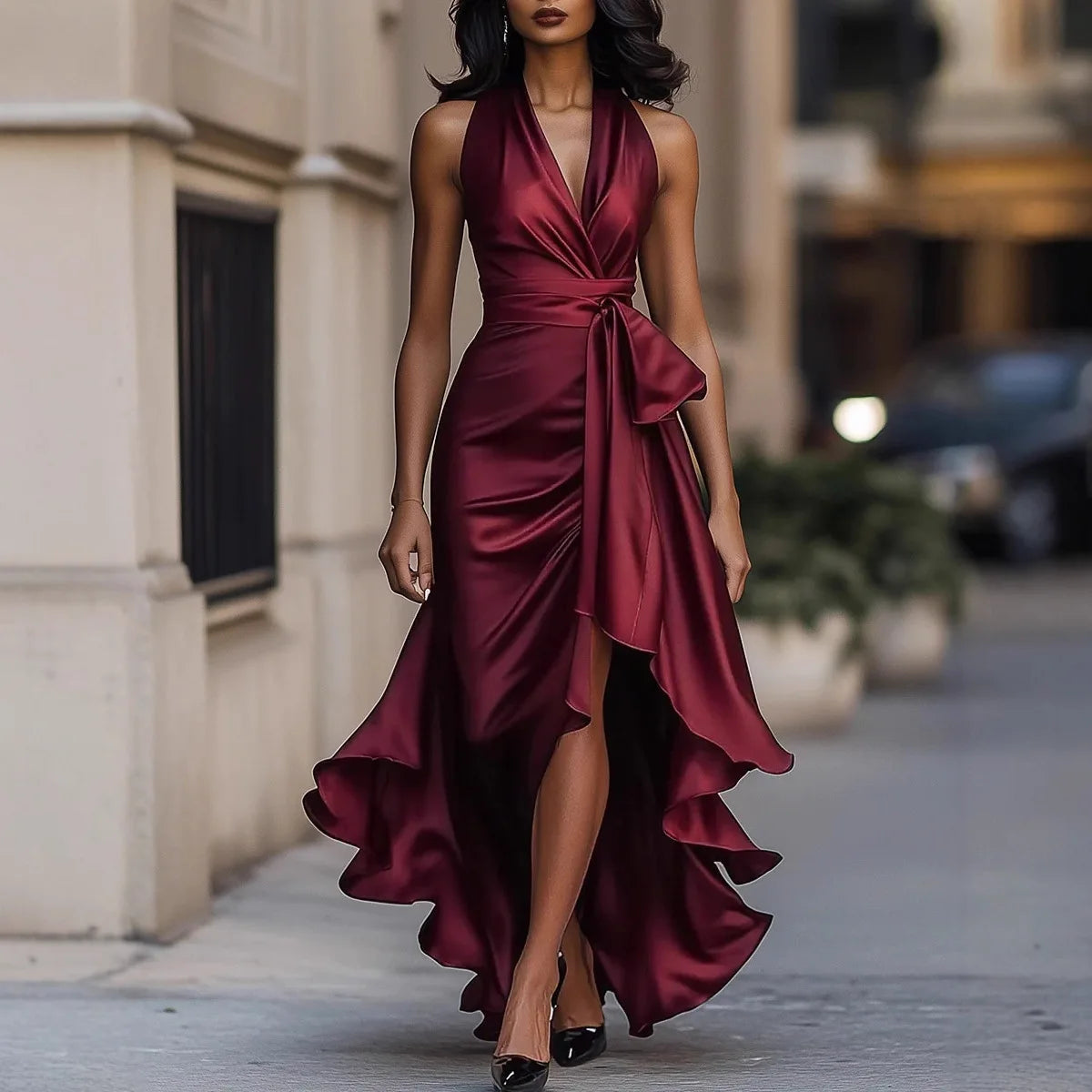 Sexy Sleeveles Maxi Party Dress Woman 2026 Summer Satin Ruffles Hollow Out Off The Shoulder Long Dresses Elegant