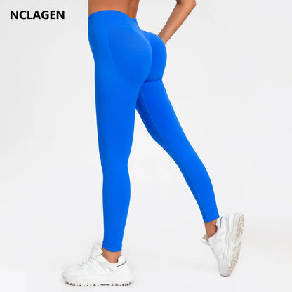 NCLAGEN Impact Leggings Women Seamless Sports Yoga Pants Low Ribbed Band Gym clothes Fitness Workout wear Scrunch Bum Tights