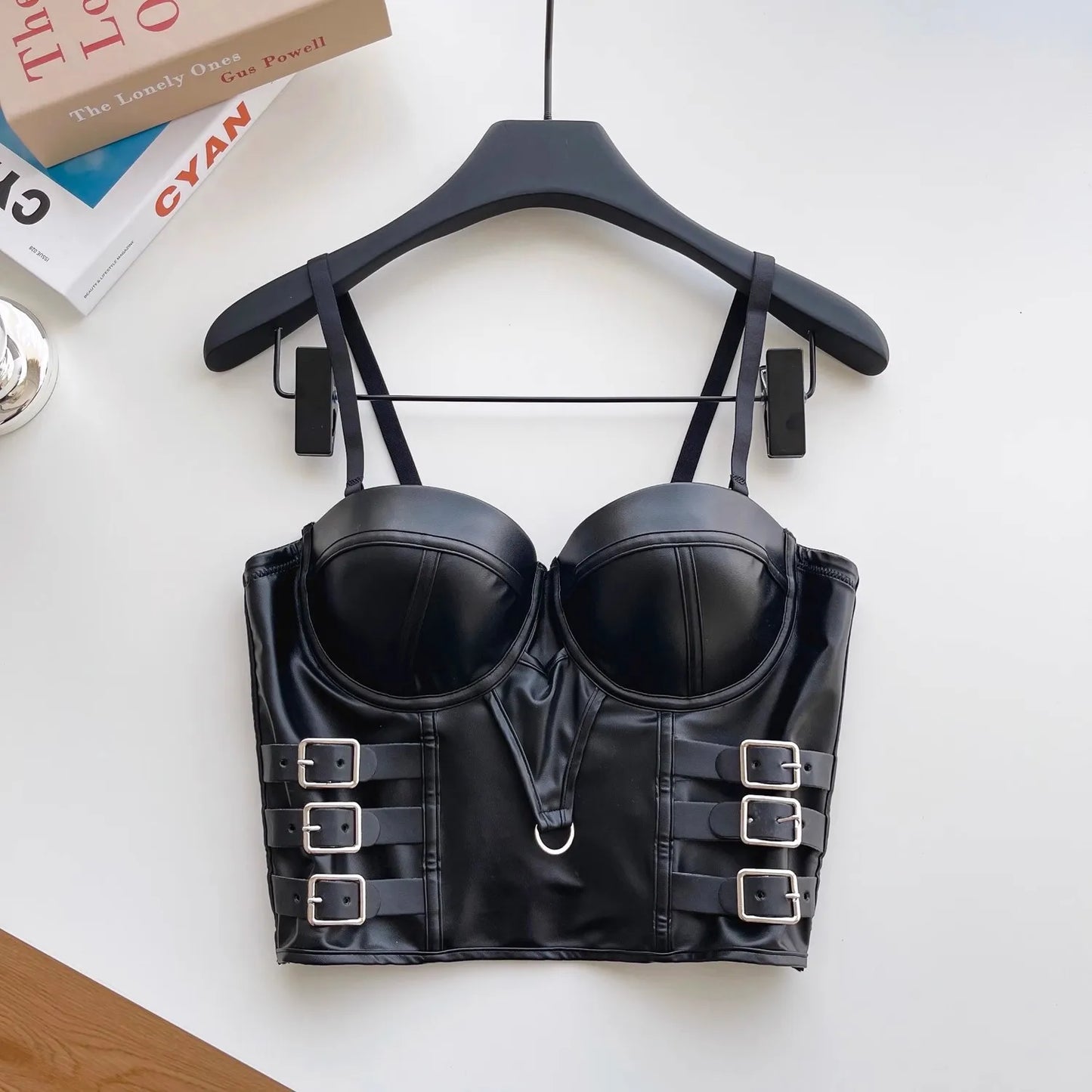 Stylish Wowen PU Leather Corset Imitation Leather Festival Clothing Bustier Lady Cropped Top Girls Punk Rock Club Party Camis