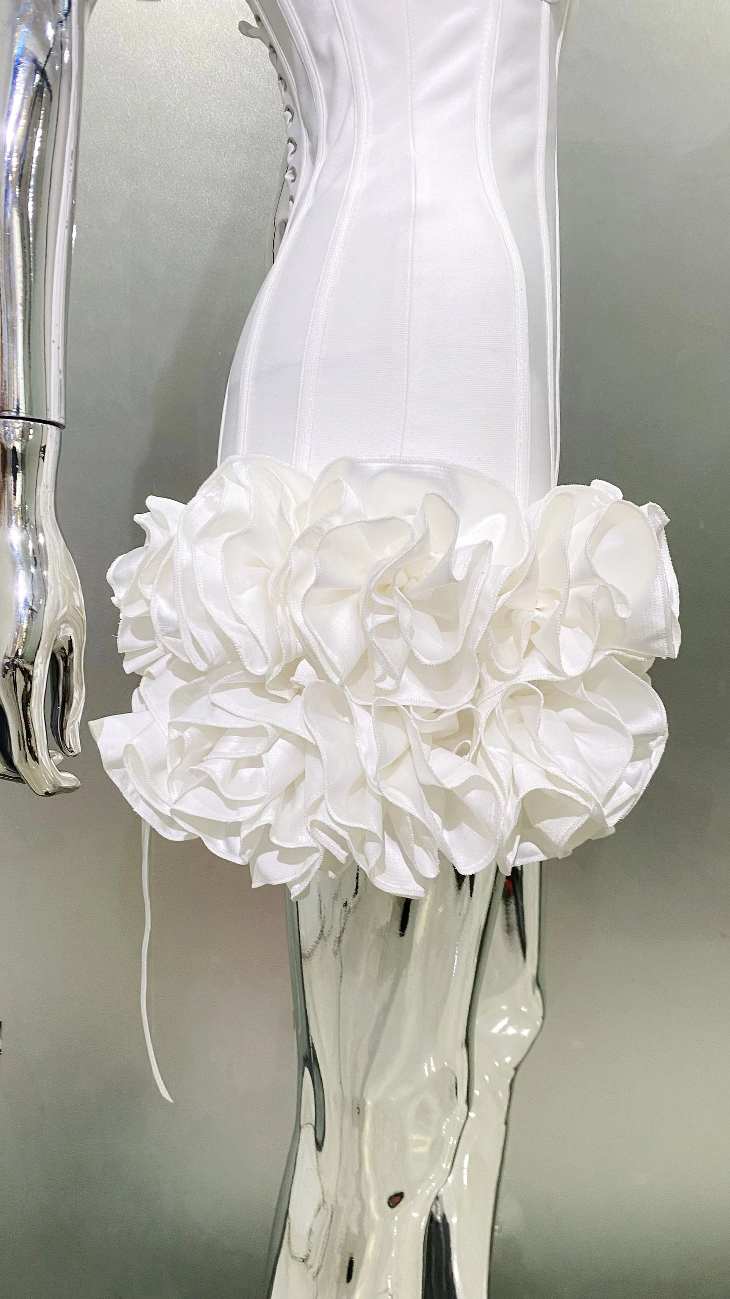 Stereoscopic Flowers Back Laceing Strapless Red Bandage Mini Evening Dress Sweet Woman Birthday Party Dress Performance costume