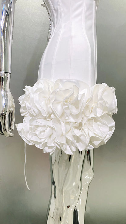 Stereoscopic Flowers Back Laceing Strapless Red Bandage Mini Evening Dress Sweet Woman Birthday Party Dress Performance costume