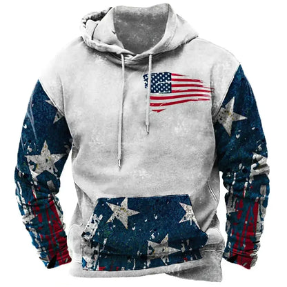 Fashionable American Flag Printed Men's Hoodie Trendy Harajuku Retro Clothing Spring and Autumn New Hoodie Sportswear