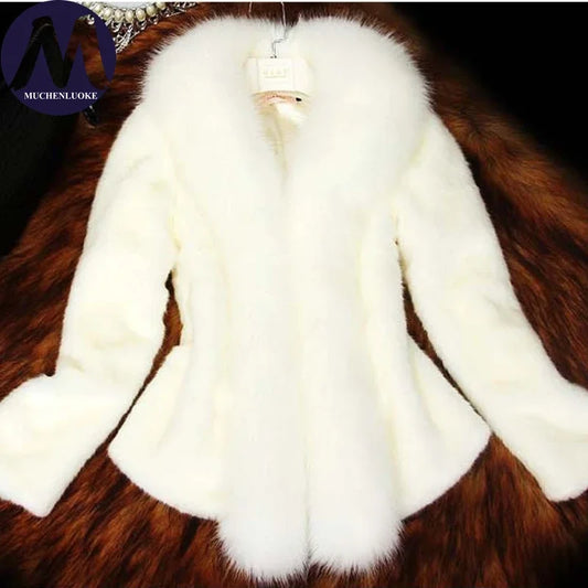 Women's Fur Coat Winter New Imitation Fox Fur Collar Long Sleeves Short Jacket Korean Fashion Slim Fit Thickening Warm Coats