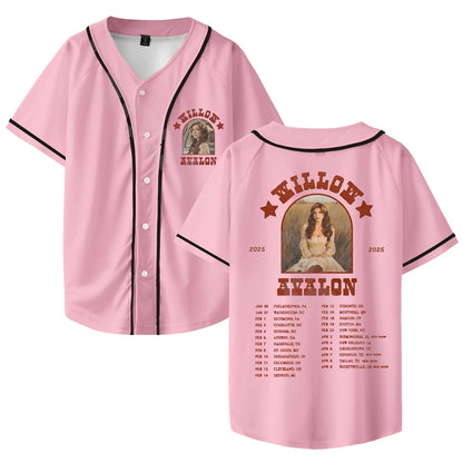 Willow Avalon Tour 2025 Baseball Jersey Hip Hop Shirts Fashion Jersey Casual Baseball Jacket Hip Hop Tshirt Cool Short Sleeve