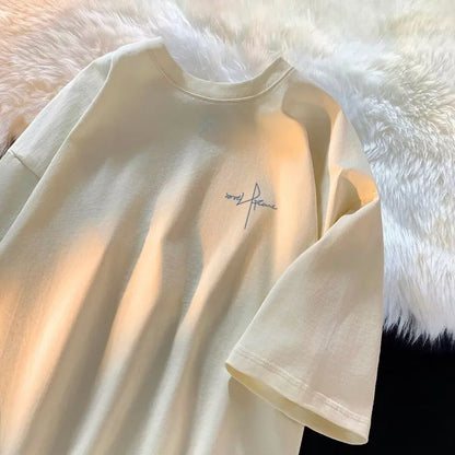 Japanese Minimalist Letter Print M-8XL Large Size Men's Casual Breathable T-shirt Summer Short Sleeved Shirt