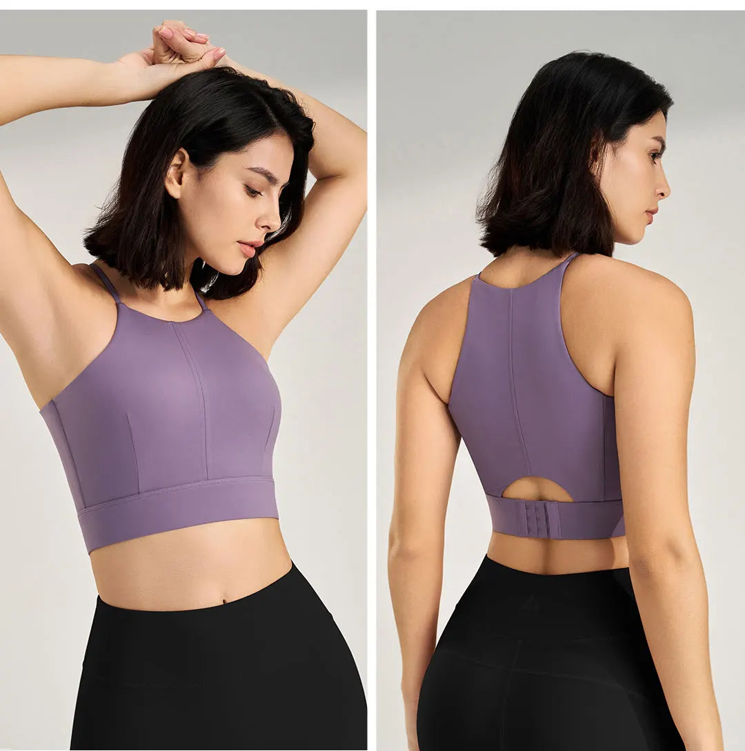 Women's sexy halter top gym high intensity workout yoga clothing gathered shockproof sports underwear yoga undershirt