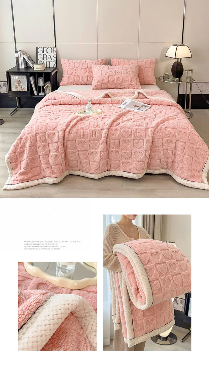 Solid Color Taffeta Velvet Carved Blanket Thick Double-Sided Plush Multifunctional Blanket Office Nap Quilt for All Seasons