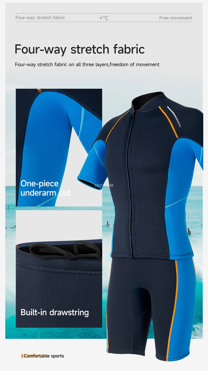 Wetsuit for Men Women Jacket Pants1.5mm Neopreno Diving Suit Short Sleeve Swimwear Snorkeling Surfing Swimsuits Kitesurf