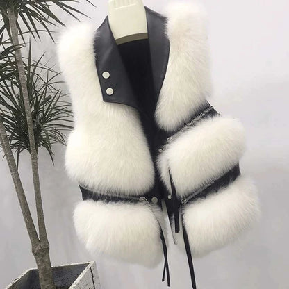 Autumn Winter Splicing Imitation Fox Fur Grass Vest Women Short Jacket 2025New Fashion Versatile Sleeveless Lady Waistcoat Coat