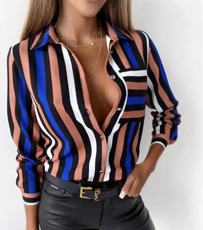 Women Geometric Print Shirt, Spring and Autumn Fashion Long-sleeved Shirts, Camisa Girls Chemise Size S M L XL XXL