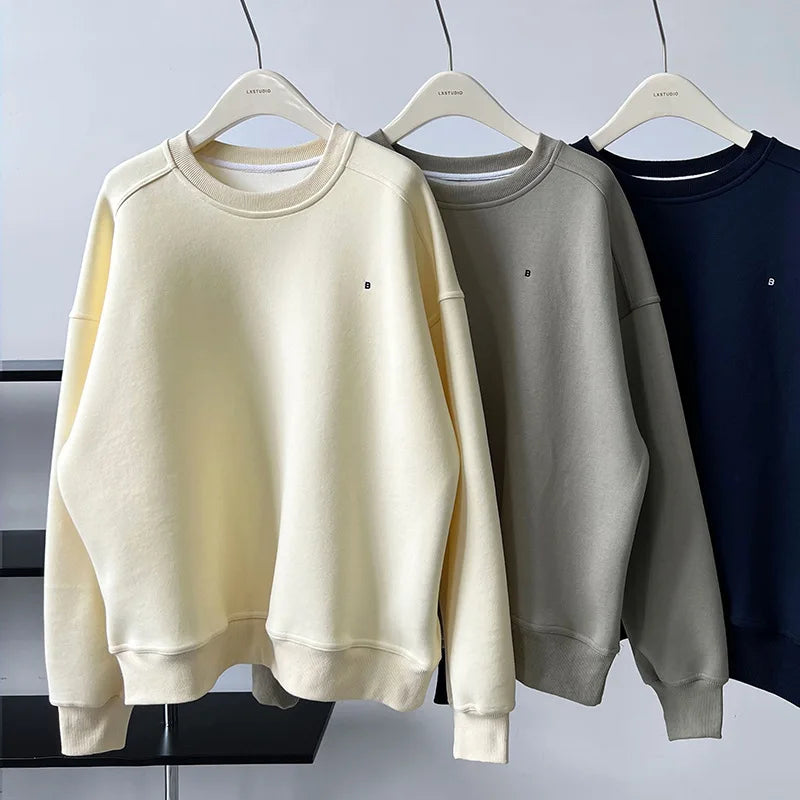 NS Pure Color Lazy Loose BF Hoodie Women's Simple Shape Sweatshirt Long Sleeve Letter Embroidery Top Casual Style Cotton Blend
