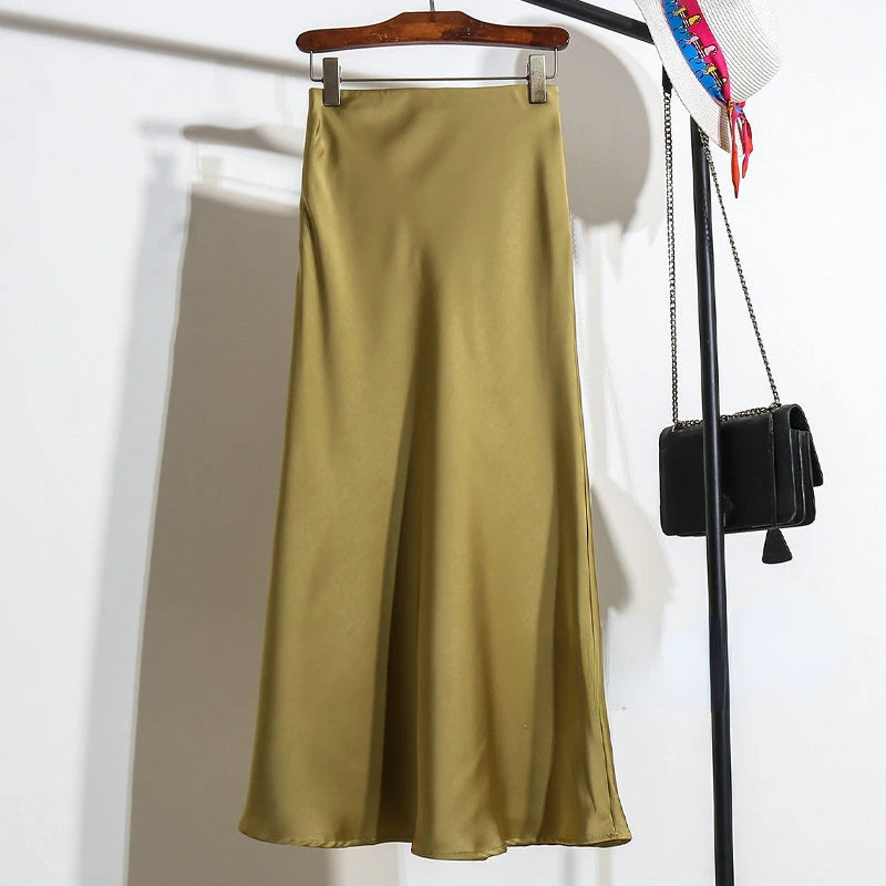 Acetic Satin Fishtail Skirt Woman Korean Fashion Elastic High Waist Skirts for Women Spring/summer 2026 New Slim Long Dresses