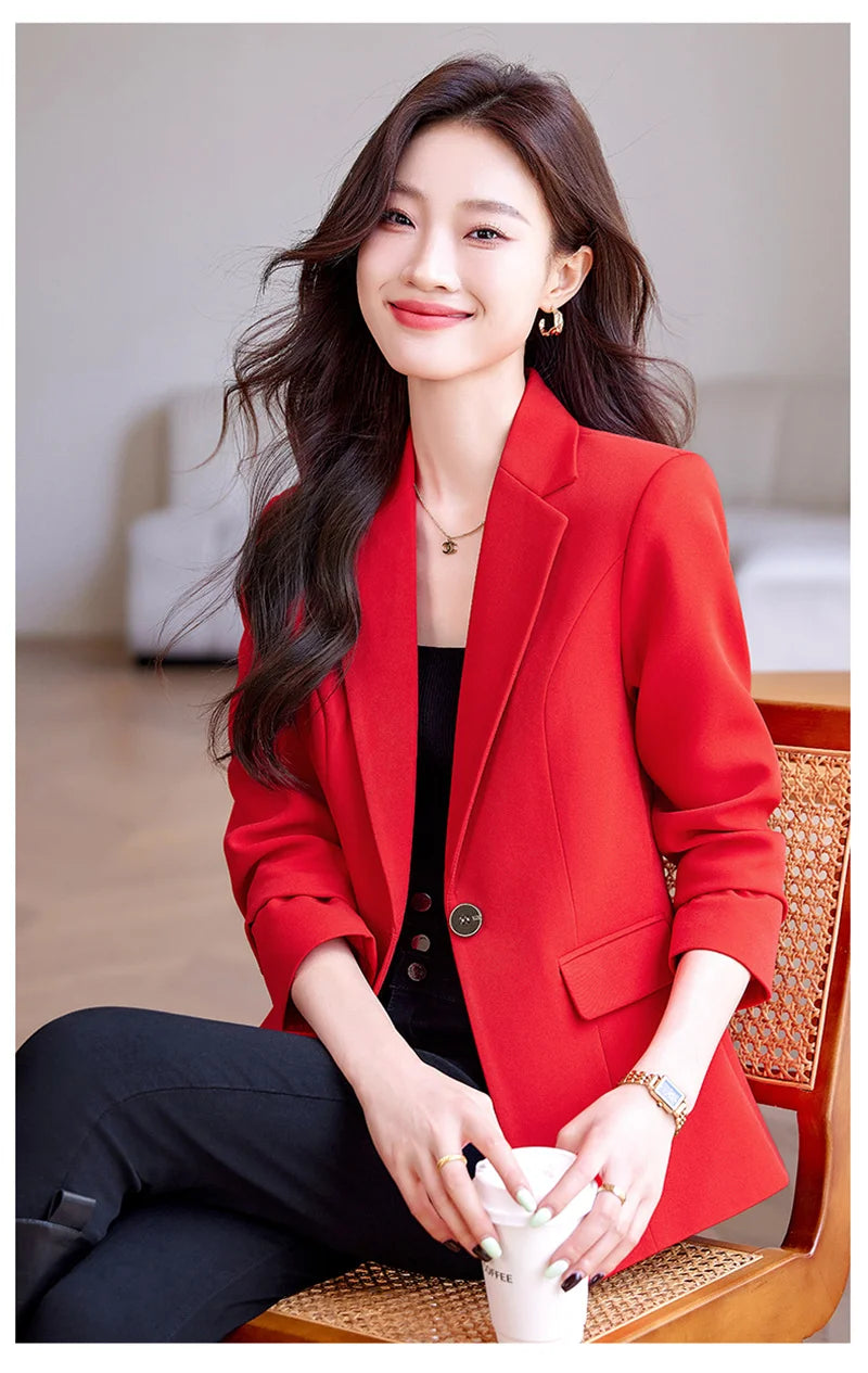 Women Blazer Casual Single Button Long Sleeve Red Black White Slim Suit Ladies Office Coat Fashion New Winter Autumn Jacket 2025 & 2026