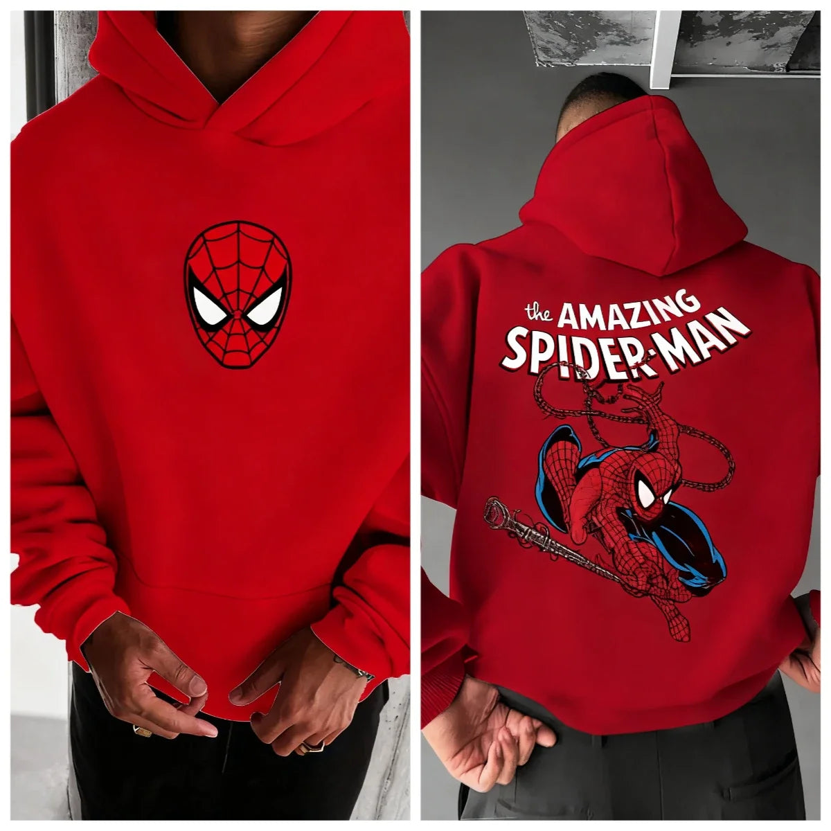 Marvel Spider Man Cotton Hoodie Autumn Winter Warm Wear Versatile Pocket Design for Casual Travel and Mountain Climbing