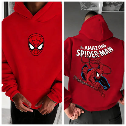 Marvel Spider Man Cotton Hoodie Autumn Winter Warm Wear Versatile Pocket Design for Casual Travel and Mountain Climbing