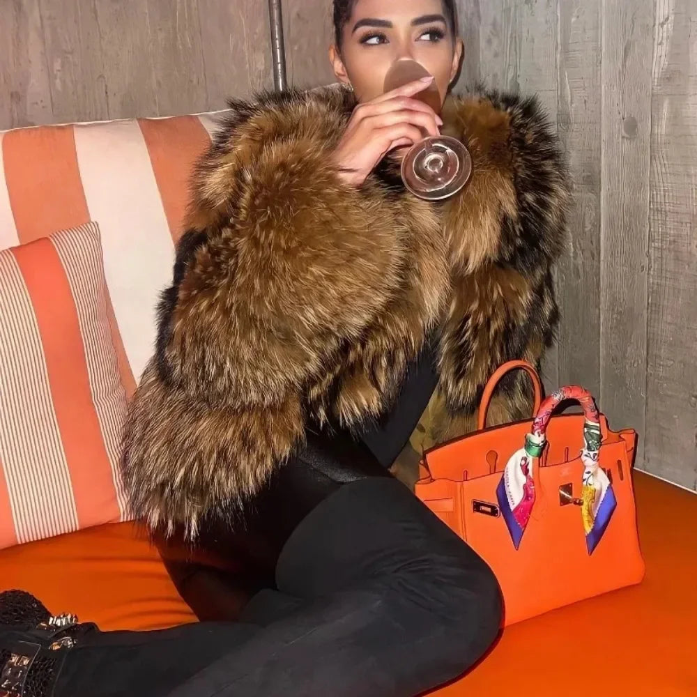 Real Fox Fur Coat Winter Jacket Women O-neck Thick Fashion 2025 & 2026 Natural Fox Fur Raccoon Outerwear Warm Luxury Female Plus Size