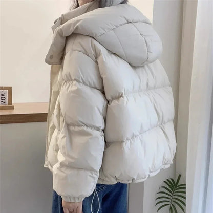 Women Korean Cotton Parkas Hooded Winter Oversize Coat Thick Warm Loose Puffer Jacket Female Solid Fashion Zipper Outwear