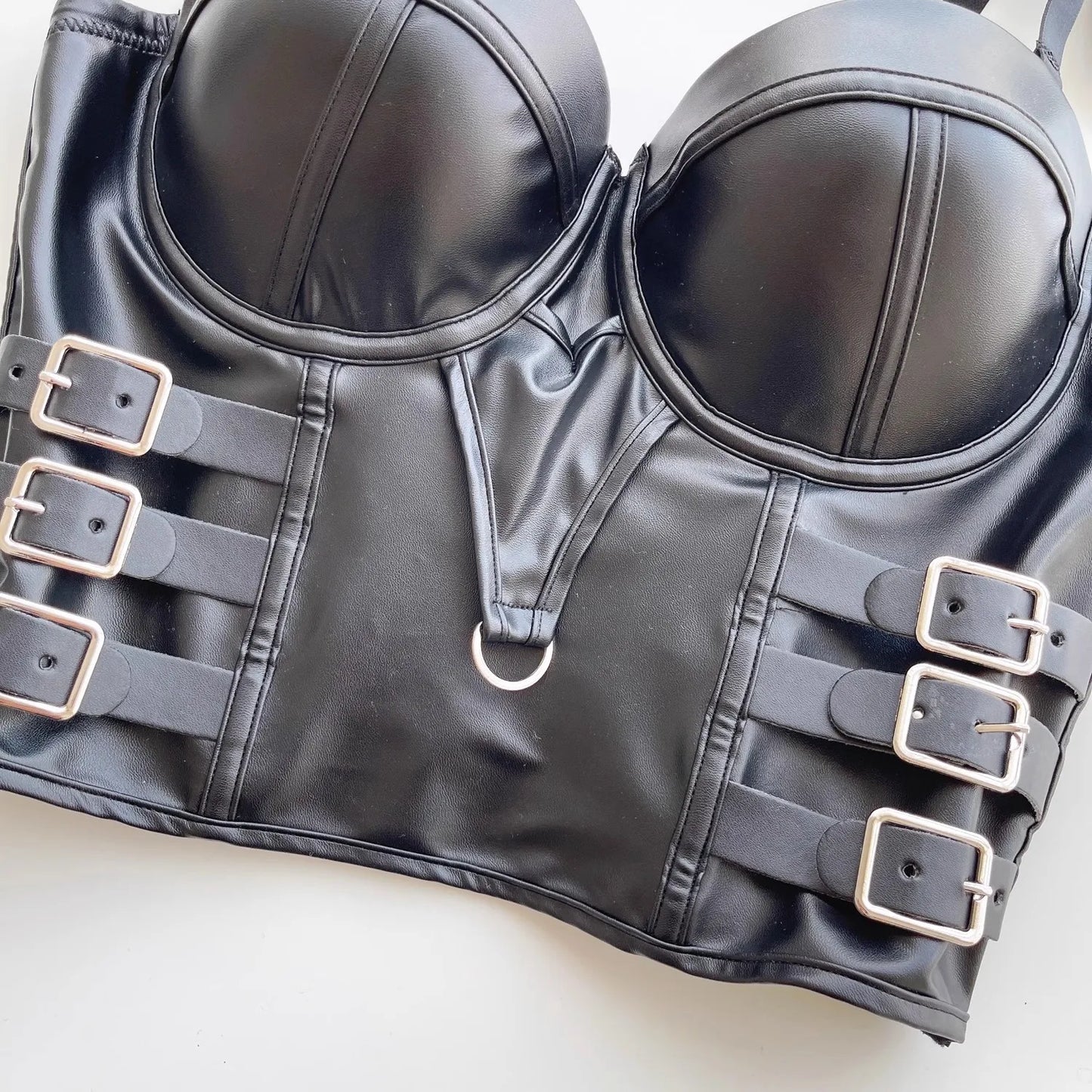 Stylish Wowen PU Leather Corset Imitation Leather Festival Clothing Bustier Lady Cropped Top Girls Punk Rock Club Party Camis