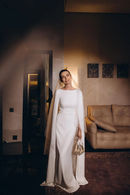 Muslim Wedding Dresses Brides Hijab  Cape Sleeve Straight Modest Bride Dress vestidos de novia 2025 Wedding Gowns Customized