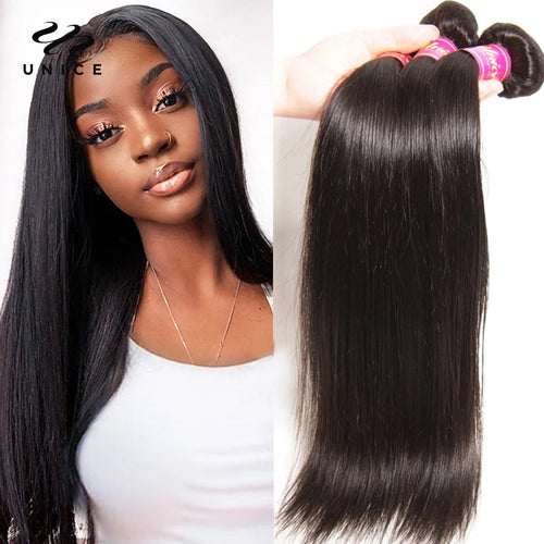 UNICE HAIR Peruvian Straight Hair Bundles Natural Color 100% Human Hair Extensions 8-30" Virgin Hair Weave 1/3/4 Bundles