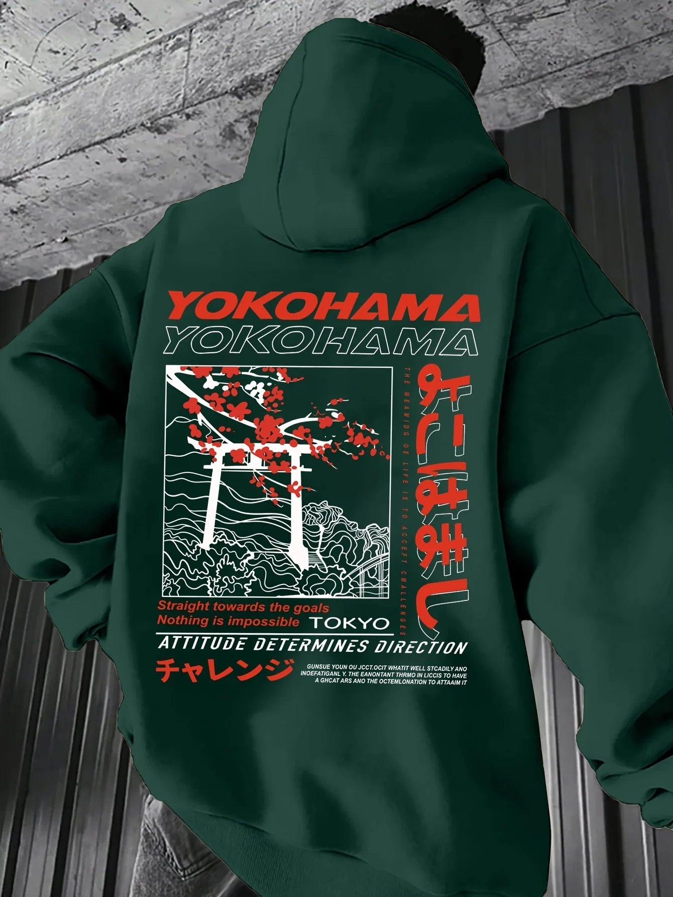 Men's autumn and winter casual fashion loose Tokyo pattern printed long sleeved hooded sweatshirt warm pullover