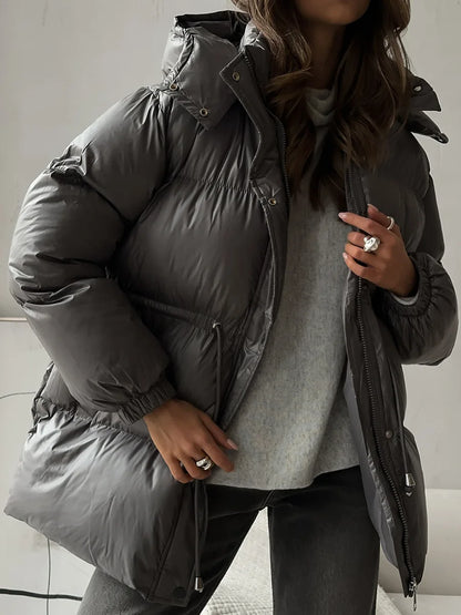 Bornladies Drawstring Slim Fit Cotton Jacket Women's  Winter New Hooded Zipper Cotton Robe Comfortable Warm Bread Jacket