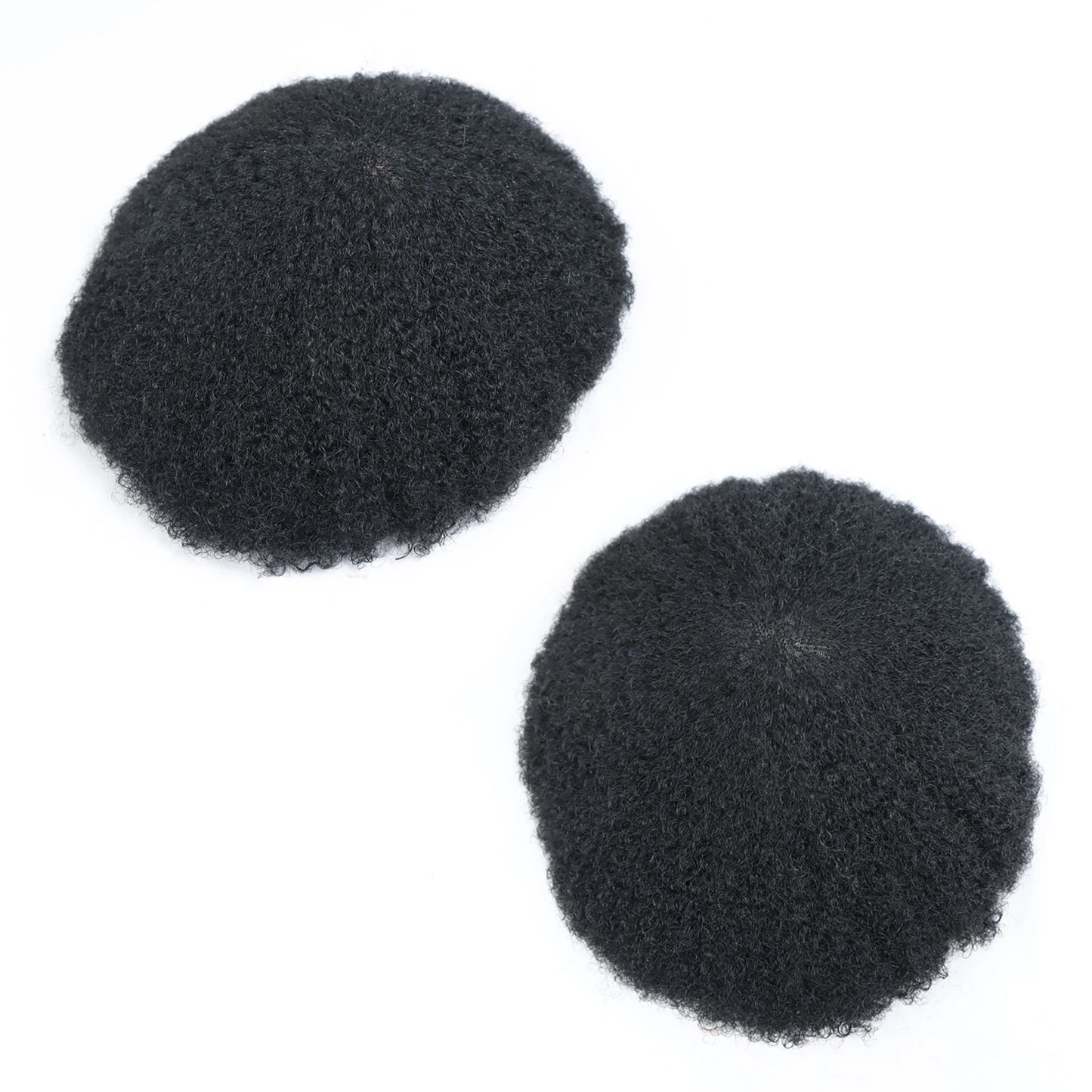 Men’s Toupee 6 Inch Human Hair Afro Curly Wig Full Lace Base 4mm Curls Natural Black 130% Density Breathable Replacement System