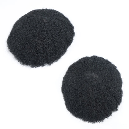 Men’s Toupee 6 Inch Human Hair Afro Curly Wig Full Lace Base 4mm Curls Natural Black 130% Density Breathable Replacement System