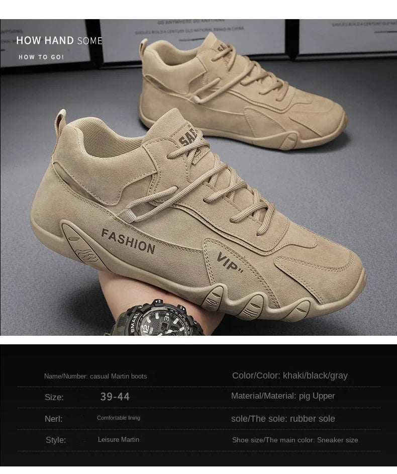 Ankle Boots For Men 2026 Spring Man Casual Sneakers Non Slip Khaki Work Mens Shoe Short Boots Loafers Lace Up Zapatillas Hombre