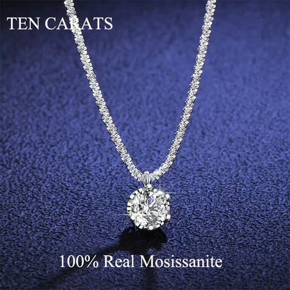 TEN CARATS 0.5-2CT GRA Moissanite Necklace for Women D Color Sparkling Classic Lab Diamon Pendant Sterling Silver 925