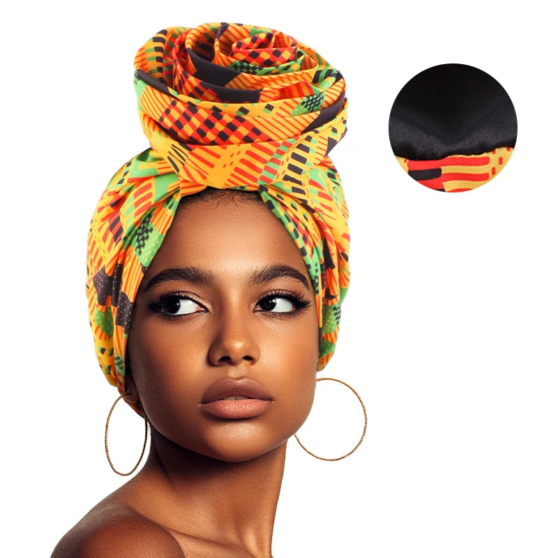 Woman African Satin Lined Turban Cap Big Flower Hat Floral Printed Headwrap Bonnet Muslim Headscarf Ladies Beanies