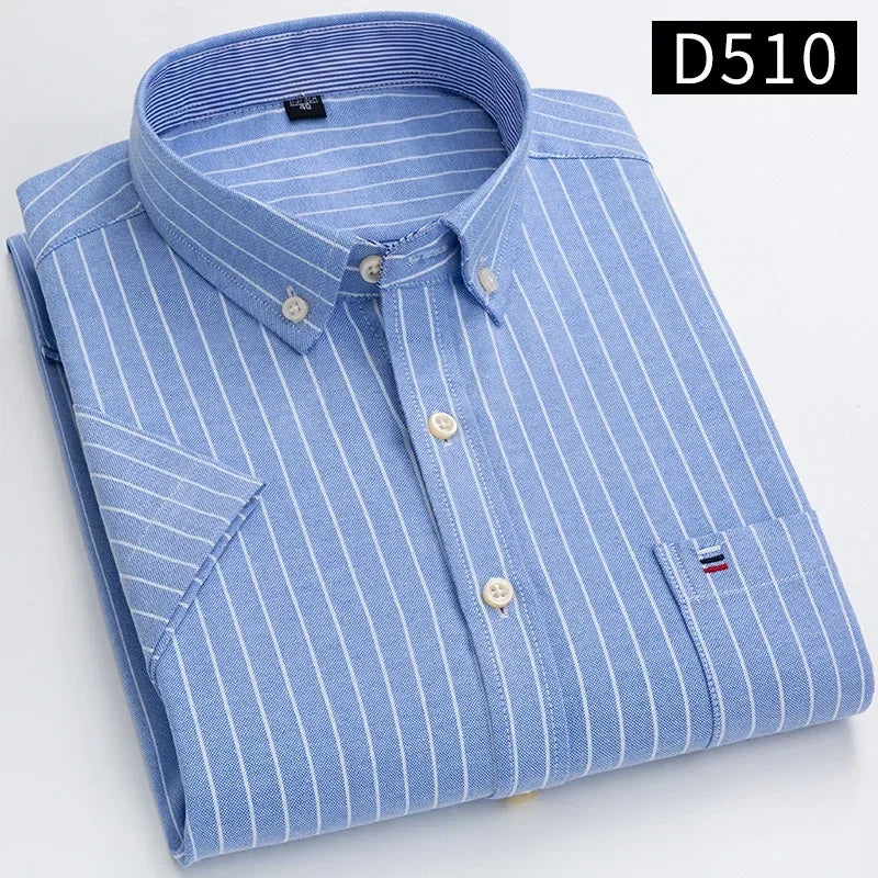 Plus size 7XL100%cotton oxford summer Casual Short sleeve shirts for men soft slim fit formal plain shirt white plaid clothes