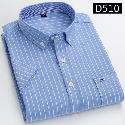 Plus size 7XL100%cotton oxford summer Casual Short sleeve shirts for men soft slim fit formal plain shirt white plaid clothes