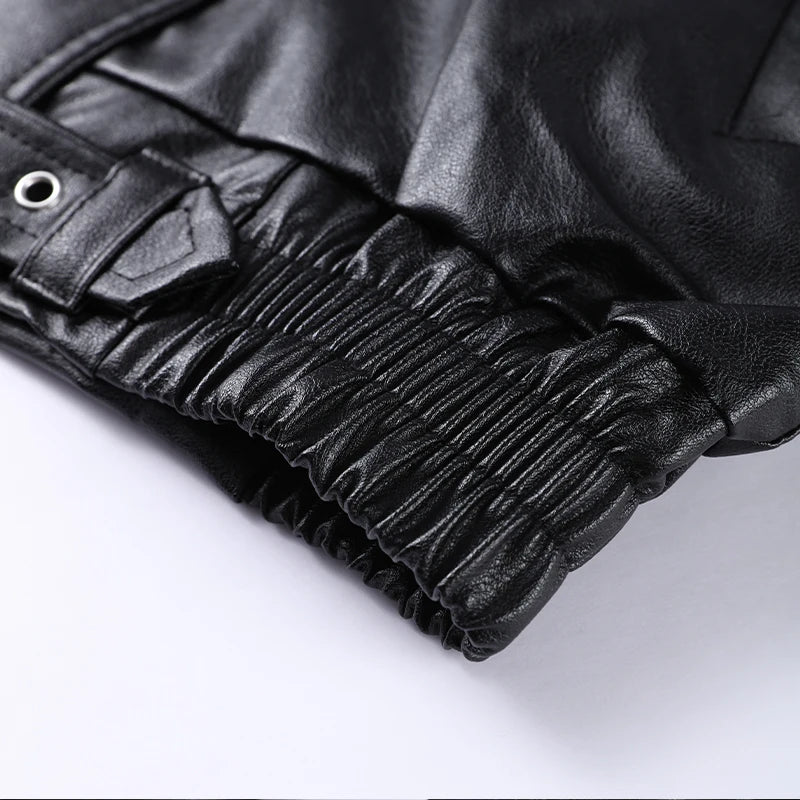 Vintage Zippers Short Leather Jackets Women's Casual Lapel Button Pockets Full Sleeve Coat 2025 Autumn New Lady Chic Streetwear