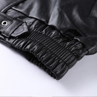 Vintage Zippers Short Leather Jackets Women's Casual Lapel Button Pockets Full Sleeve Coat 2025 Autumn New Lady Chic Streetwear