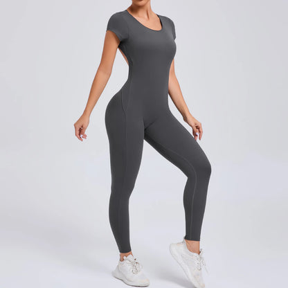 2025 Yoga Jumpsuit Fitness Sports Overalls Gym Clothing Set Wear Pilates Workout Clothes Women Short Sleeves Outfit Activewear