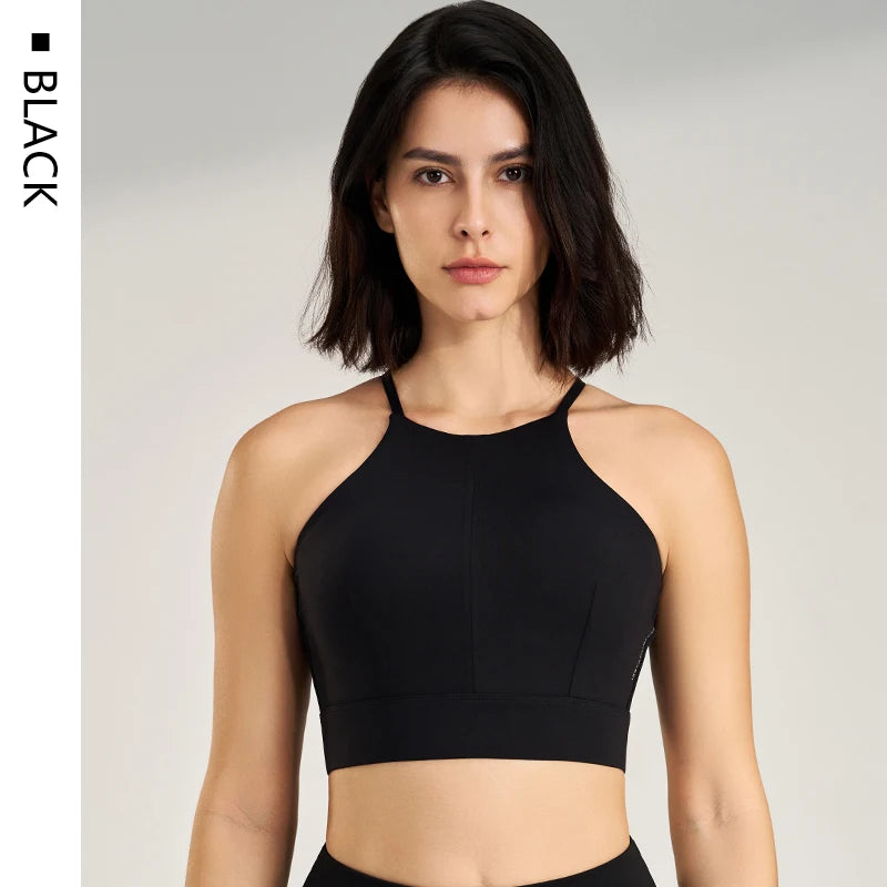 Women's sexy halter top gym high intensity workout yoga clothing gathered shockproof sports underwear yoga undershirt