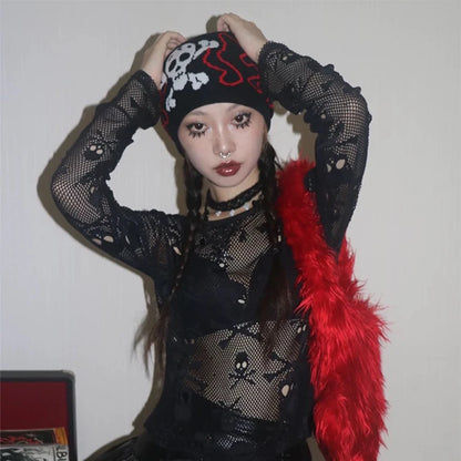 Personal Punk Skull Demon Knitted Hats Autumn and Winter Unisex Dark Series Warm Street Versatile Niche Fashion Hip Hop Beanies