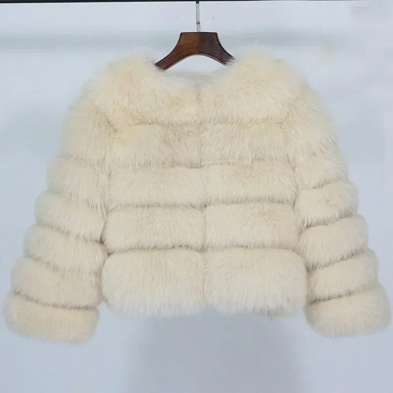 Real Fox Fur Coat Winter Jacket Women O-neck Thick Fashion 2025 & 2026 Natural Fox Fur Raccoon Outerwear Warm Luxury Female Plus Size