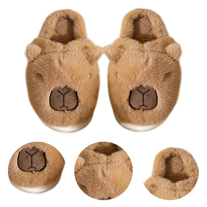 Capybara Flat Thermal Slippers Anti Slip Warm Slip-On House Shoes Half-Covered Soft Plush Slippers for Winter Autumn