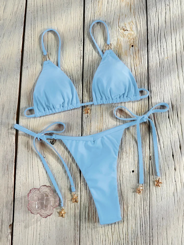 Bandage Bikinis Low Waist Swimwear Sexy Bikini Set For Women 2025 String Bathsuit Two Piece Suits Solid Swimsuits