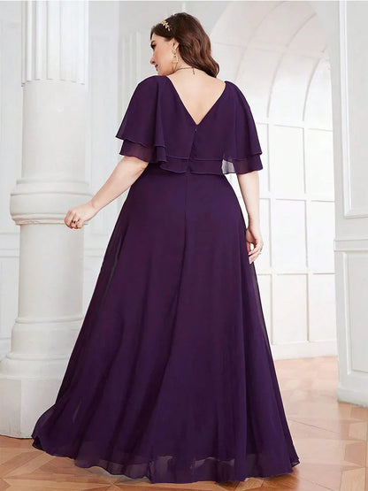 Plus size V-neck 4XL5XL luxury chiffon floor-length bridesmaid wedding evening dress Big Size chiffon Prom Gown for Women 2024